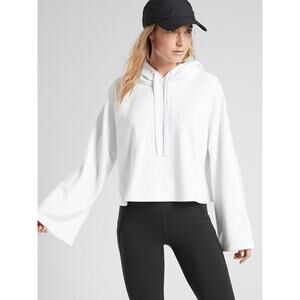 Athleta Steady State Cropped Sweatshirt Flare Sleeve Hoodie Small White Modal